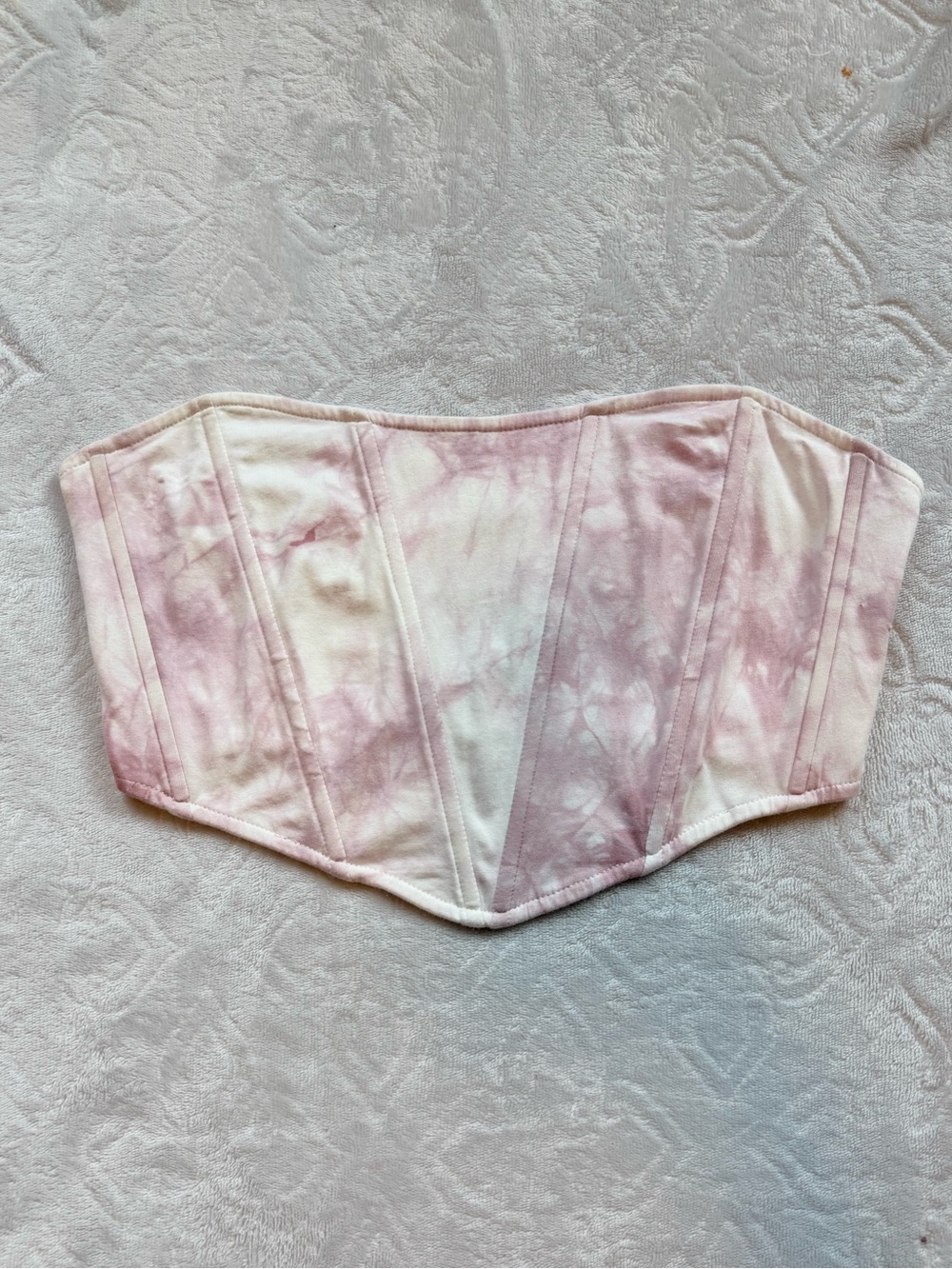Pastel Pink Tie-Dye Strapless Corset Crop Top
